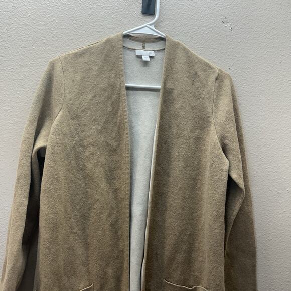 Pure Jill Cardigan Sweater SZ S Tan Open Front Pockets Coatigan Minimalist - Picture 3 of 7
